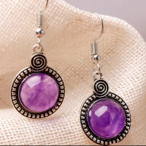 n/a Jewelry - Silver Plated Purple Stone Vintage Boho Drop Earrings